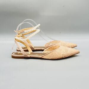 Badgley Mischka Shoes Womens 8 Pink Lace Slingback Flats Bridal Pearl Strap